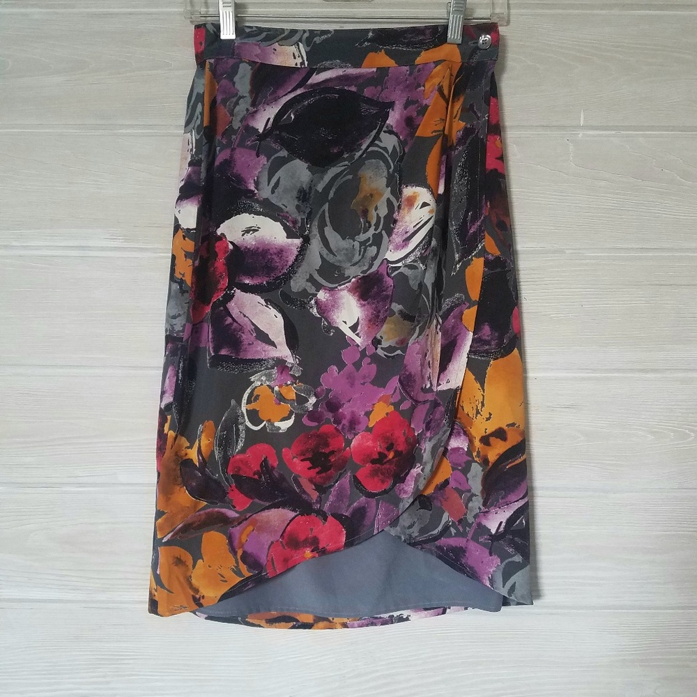 MaxMara Silk Floral Print Wrap Skirt